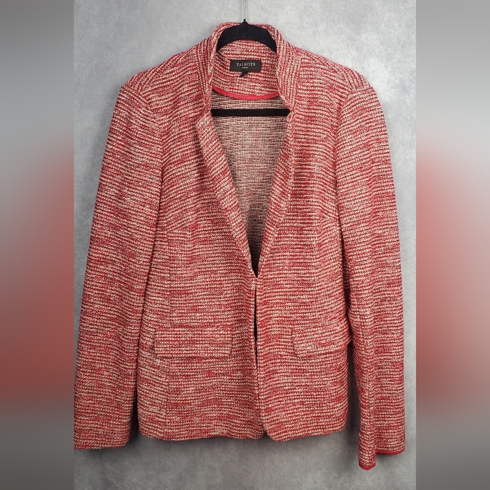 Talbots Jacket Women's‎ 14p Multicolor Soft Tweed Blazer Long Sleeve Knit Red